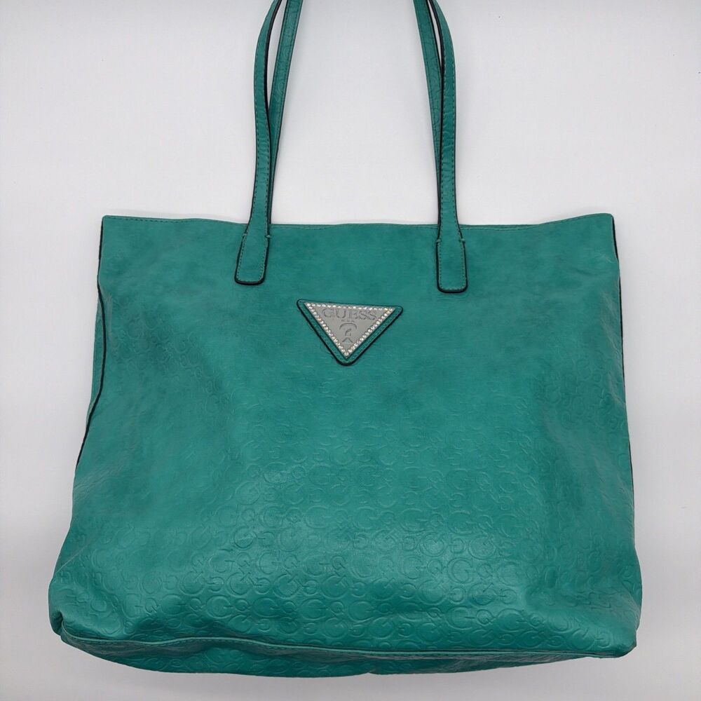 Vintage Guess Teal Green Hand Bag Silver Buckle Guess Logo Lining Y2K LARGE
